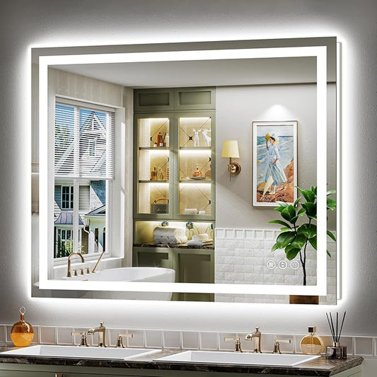 48x38 Inch LED Bathroom Mirror with Lights, Backlit & Front Lit, Anti-Fog Lighted Bathroom Vanity Mirror for Wall, Memory Function, Dimmable, HD Tempered Glass, Shatter-Proof