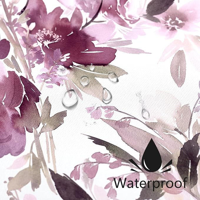 MAYZUS Extra Long Shower Curtain 72 x 84 Inch, Tall Mauve Floral Decor | Watercolor Floral Modern Abstract Flower Bathroom Fabric Shower Curtain Set with Hooks