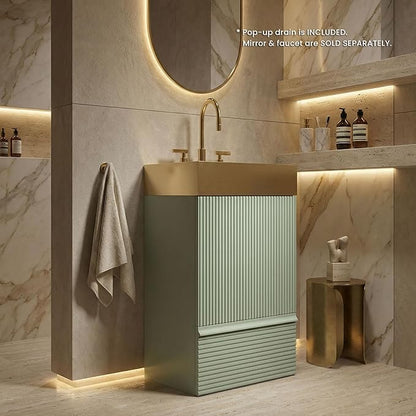 20 inch Bathroom Vanity with Golden Metal Sink, Bath Storage Cabinet with Soft-Closing Door and Drawer, Perfect for Small Space, Powder Room, Hotel, Mint Green