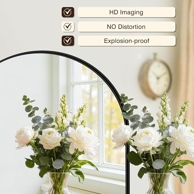 Arched Bathroom Vanity Mirror for Over Sink, 40”x30”, Black | HD Tempered Glass, Anti-Rust Metal Frame, Hanging or Leaning, Wall Mirrors for Bathroom Sink, Bedroom, Living Room, Entryway