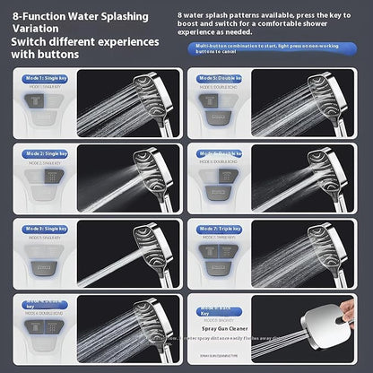 High Pressure Shower Head with Handheld Spray, 8-Mode Powerful Handheld Shower Head with High-Pressure Jet Setting for Bathroom Cleaning, Silicone Nozzles, gray