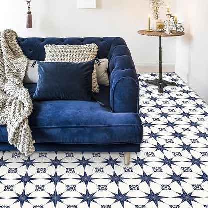 MORCART 20PCS 7.87" x 7.87" Peel and Stick Floor Tile, Blue Star | Self-Adhesive DIY Vinyl Flooring, Removable and Waterproof Tile Sticker for Bathroom, Kitchen, Wall, Bedroom, Stairs