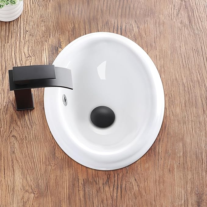 Bathroom Vessel Sink 16'' x 12'' Semi Recessed Bathroom Sink Oval Drop In Sink with Overflow White Ceramic Modern Vessel Sinks for Bathroom