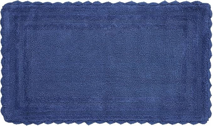 Better Trends Lilly Crochet 24x40 Reversible Bath Rugs and Bath mats for Bathroom, Luxurious 100% Cotton Bath Rug & Water Absorbent Bathroom Mat - Blue Bath Matt
