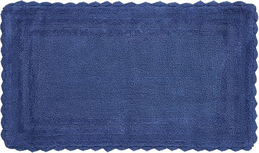 Better Trends Lilly Crochet 24x40 Reversible Bath Rugs and Bath mats for Bathroom, Luxurious 100% Cotton Bath Rug & Water Absorbent Bathroom Mat - Blue Bath Matt