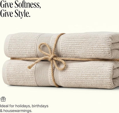 Preston Lane Douro Bath Towel Set – 2 Pack Luxury Cotton Towels, Ultra Soft & Absorbent, Quick-Dry Spa-Quality Bathroom Towels, Made in Portugal, Clay