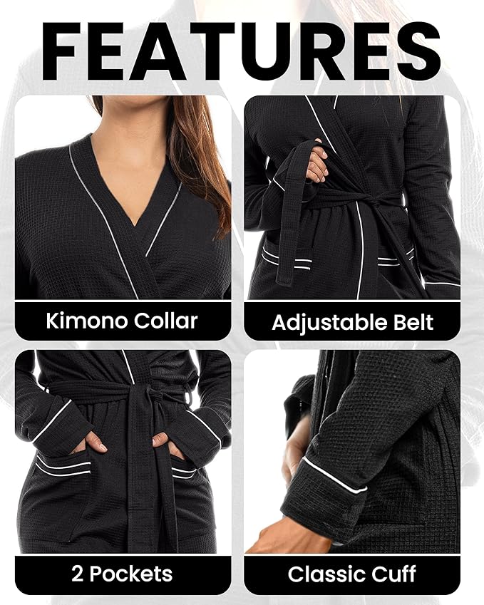 NY Threads Women's Robe Soft Knit Waffle Bathrobe Lightweight Knee-Length Loungewear