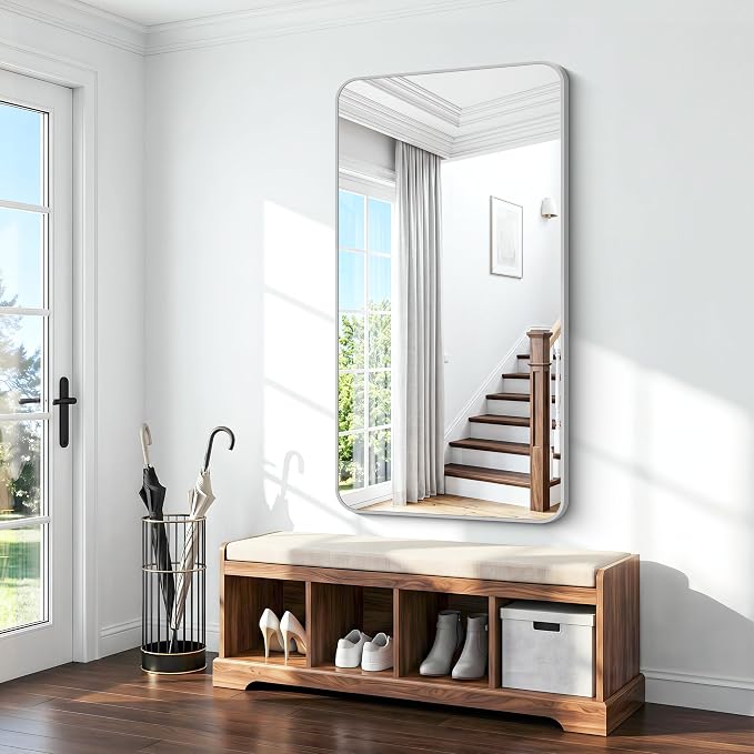 BONEWEI 66x30 inch Large Bathroom Mirror,Black Rectangle Mirror,Wall Mounted Bathroom Frame Vanity Mirror with Round Corner for Bedroom Living Room, Entryway Hangs Horizontal or Vertical