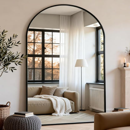 Dewfig Arched Full Length Mirror, 90"x46" Large Floor Mirror, Black | Aluminum Alloy Frame Oversized Full Body Mirror, HD Shatterproof Tempered Glass, Lean/Stand/Wall for Living Room,Bedroom