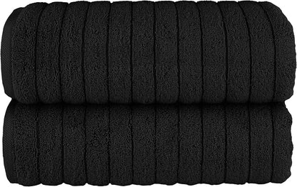 Elegant Comfort 100% Turkish Cotton Corduroy Ribbed Luxury Soft 2 Pack Bath Towels 27 x 54 Inch - Ultra Plush, Absorbent, Quick Dry, Hotel Spa Quality Towels for Bathroom Essentials, Black