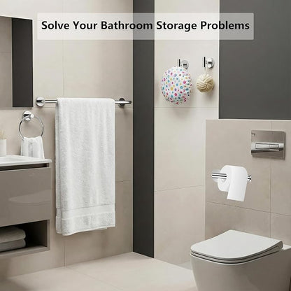 5-Piece Bathroom Hardware Set, Chrome SUS304 Stainless Steel Bathroom Accessories Kit, Includes 24" Towel Bar, Toilet Paper Holder, Towel Ring & 2 Robe Hooks, Wall Mounted, Rustproof Modern Design