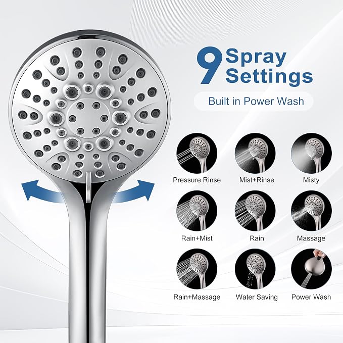 BRIGHT SHOWERS Rain Shower Head with Handheld Combo, Dual Shower System with Slide Bar, Rain Shower System, Adjustable Height, Brass Slide Bar & Diverter, 60 Inch Stainless Steel Hose, Chrome
