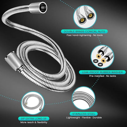 PWERAN Filtered Shower Head with Handheld, High Pressure 4 Spray Mode Showerhead with Filters, Water Softener Beads for Hard Water with ON/OFF Switch for Pets (Chromium Silver, 5 Inch Panel)