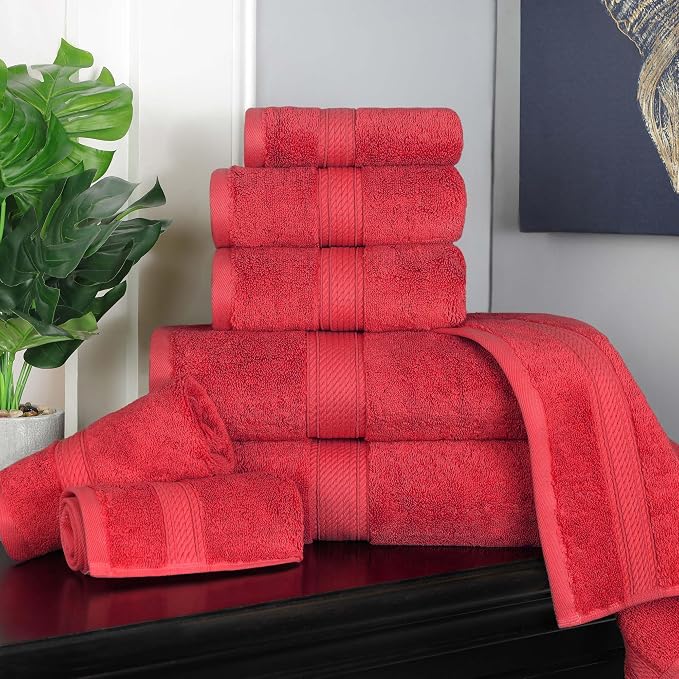SUPERIOR Egyptian Cotton Ultra Plush & Absorbent, 8 Piece Set, Red | Quick Dry, Soft Luxury Towel Set, Bath Essentials, Guest Bath, Spa, 2 Bath, 2 Hand, 4 Face Towels, Madeline Towels