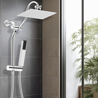 Hibbent 12'' Rainfall Shower Head with 4-mode Handheld Shower Spray, Chrome | cUPC Certified High Pressure Showerhead Combo, 12'' Adjustable Extension Arm, Extension Bar, Easy Reach Holder, 71'' Hose