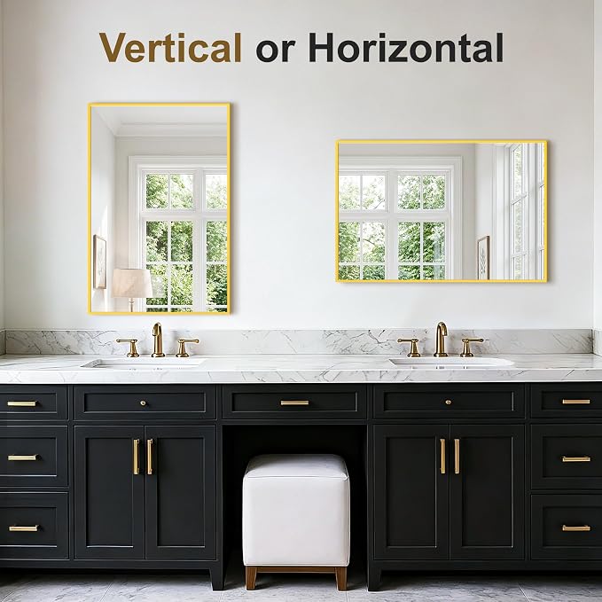 Bathroom Vanity Mirror for Over Sink, 30x20 Inch Matte Gold Mirror | Shatterproof Tempered Glass, Anti-Rust Metal Frame, Rectangle Wall Mirrors for Bedroom, Living Room & Entryway