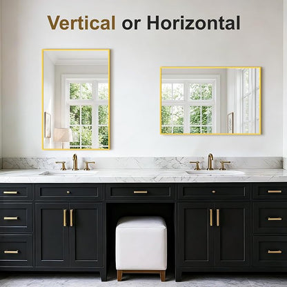 Bathroom Vanity Mirror for Over Sink, 30x20 Inch Matte Gold Mirror | Shatterproof Tempered Glass, Anti-Rust Metal Frame, Rectangle Wall Mirrors for Bedroom, Living Room & Entryway