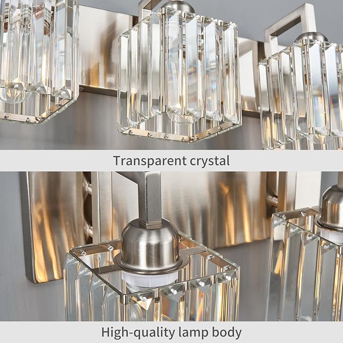 Modern Bathroom Vanity Light 5-Lights Brushed Nickel Vanity Light Crystal Wall Light Bathroom Light Fixtures