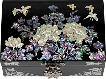 February Mountain Mother of Pearl Small Jewelry Box with mirror lid, Jewelry Storage Organizer for Earring, Necklace, Rings, Bracelet & Accessories