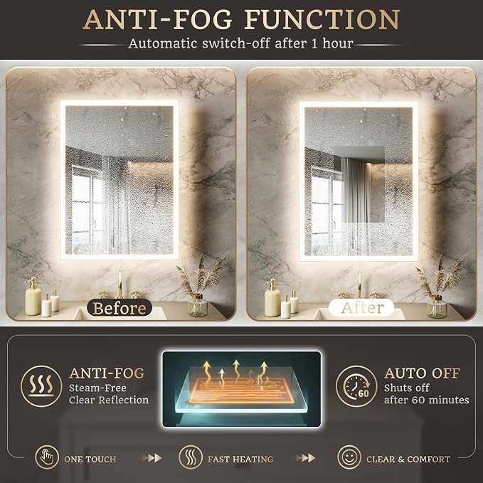24x32 Lighted Medicine Cabinet, Separate Front & Back Lights | Surface/Recessed LED Medicine Cabinet for Bathroom with Side Mirrors, Dimmable Light, Anti-Fog, Memory,Silver Aluminum Frame