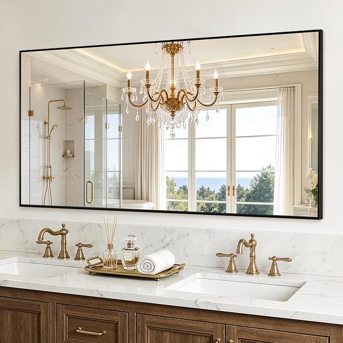 Bathroom Vanity Mirror for Over Sink, 60x30 Inch Matte Black Mirror | Shatterproof Tempered Glass, Anti-Rust Metal Frame, Rectangle Wall Mirrors for Bedroom, Living Room & Entryway