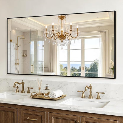 Bathroom Vanity Mirror for Over Sink, 60x30 Inch Matte Black Mirror | Shatterproof Tempered Glass, Anti-Rust Metal Frame, Rectangle Wall Mirrors for Bedroom, Living Room & Entryway