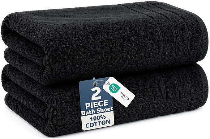 Casa Platino 100% Cotton Bath Sheets 2 Pack (36"x72") - Ring Spun Cotton Extra Large Towel Set for Bathroom - Quick Dry, Soft & Absorbent Bath Sheet Sets - Oeko Tex Certified - Oversized Black Towels