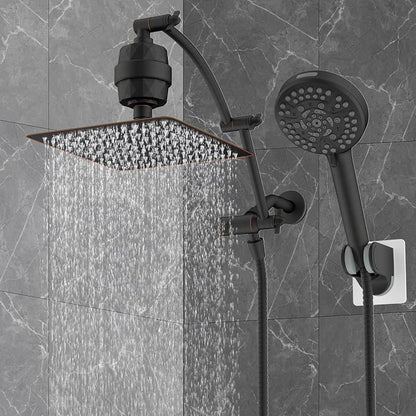 Hibbent 10" Dual Filtered Shower Head, 10-spray Handheld, Oil-Rubbed Bronze | All Metal High Pressure Rainfall Shower Head Combo with Filter, 16" Extension Arm, 3-way Diverter, 71" Hose & Shower Holder