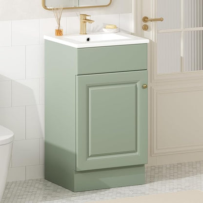 Christopher Knight Home Doreen 18" Bathroom Vanity with Ceramic Sink, Bathroom Vanity Cabinet with Adjustable Shelf, Wooden Bathroom Storage Cabinet, Pedestal Sink with Storage, Mint Green