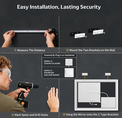 55"x40" LED Bathroom Mirror with Lights, Anti-Fog, Backlit+Frontlit | CRI 95, Stepless Dimmable, 3 Colors Lighting, Shatterproof Tempered Glass, HD Reflection, Memory, (Horizontal/Vertical)