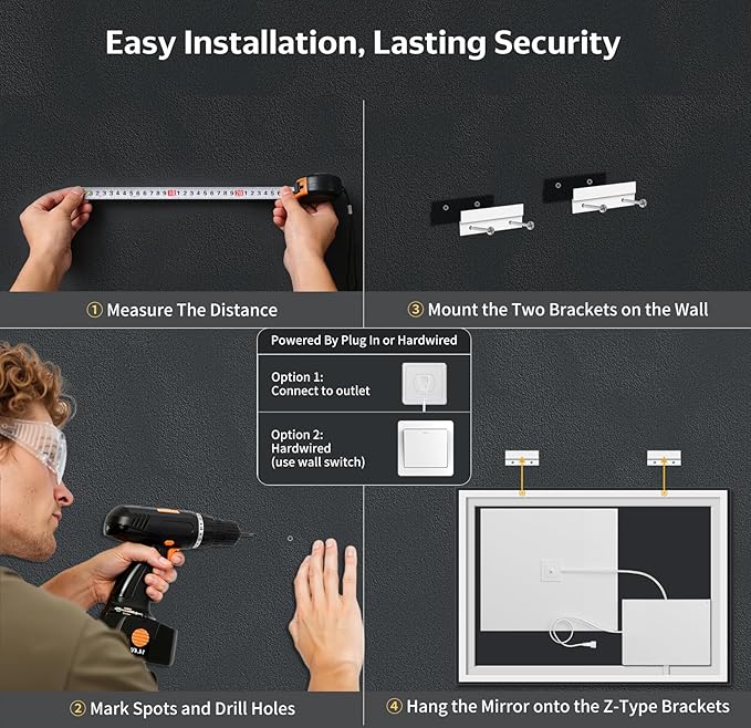 50"x40" LED Bathroom Mirror with Lights, Anti-Fog, Backlit+Frontlit | CRI 95, Stepless Dimmable, 3 Colors Lighting, Shatterproof Tempered Glass, HD Reflection, Memory, (Horizontal/Vertical)