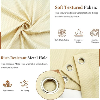 Tititex Solid Beige Cloth Fabric Shower Curtain Liner with 2 Magnets - Texture Soft Hotel Quality Waterproof Shower Liner, Light-Weight & Machine Washable 72x84 inch