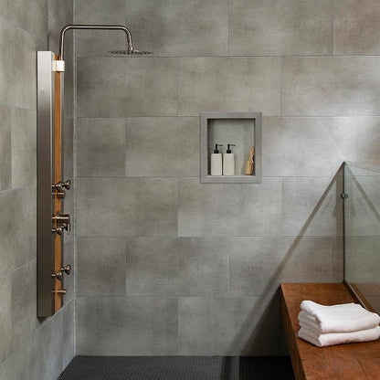 Palisade 17.5 in x 15.5 in Vinyl Shower Niche Frost Nickel | Waterproof Shower Insert