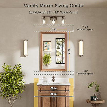 24x36 Inch Bathroom Mirror for Wall, Anti-Rust Walnut Wood Grain Metal Framed Bathroom Mirrors for Over Sink,Rectangler Mirrors for Bathroom Vanity, Farmhouse, Bedroom, Living Room, Entryway Decor