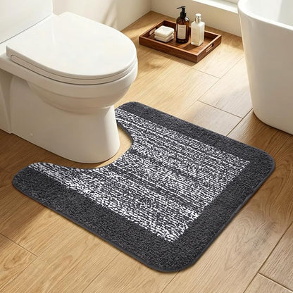 Toilet Rugs U-Shaped 24x19, Non-Slip Plush Shaggy Quick Dry Bathroom Contour Rugs, Extra Soft Absorbent Chenille Washable Bath Mat for Toilet Base, Dark Grey