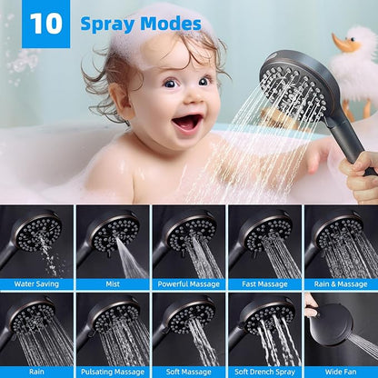 Hibbent 13'' 5-spray Rain Shower Head, 10-Spray Handheld, Oil Rubbed Bronze | cUPC Certified High Pressure Dual Showerhead Combo, Upgraded Rainfall Shower Head, 12'' Extension Arm, 71'' Hose & Holder