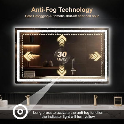 30x50 LED Bathroom Vanity Mirror with Lights, Anti-Fog, Dimmable | Front & Backlit with 3 Color Modes and Memory, 5mm Shatterproof Glass, Plug-in or Hardwired, Horizontal or Vertical