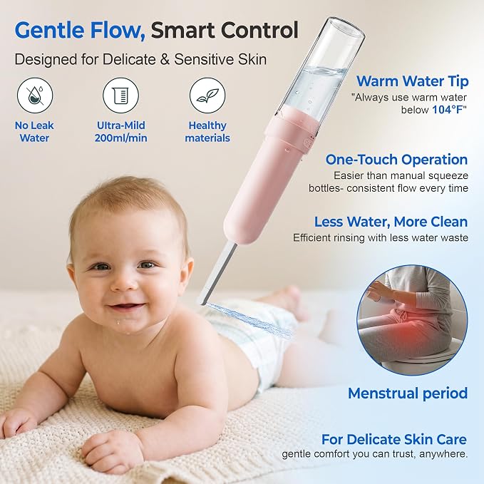 Electric Portable Bidet, Rechargeable Travel Bidet | 3 Pressure Modes, 260 Uses/Charge, Waterproof, Personal Hygiene Cleaning at Home Office and Camping