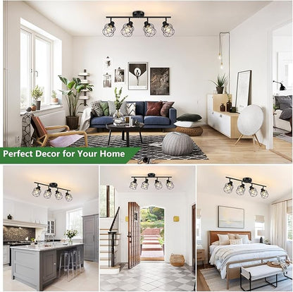 4-Lights Semi Flush Mount Ceiling Light, Adjustable Multi-Directional Light Fixtures, Rotatable Farmhouse Light Fixtures Mount with Metal Cage for Dining Room, Living Room