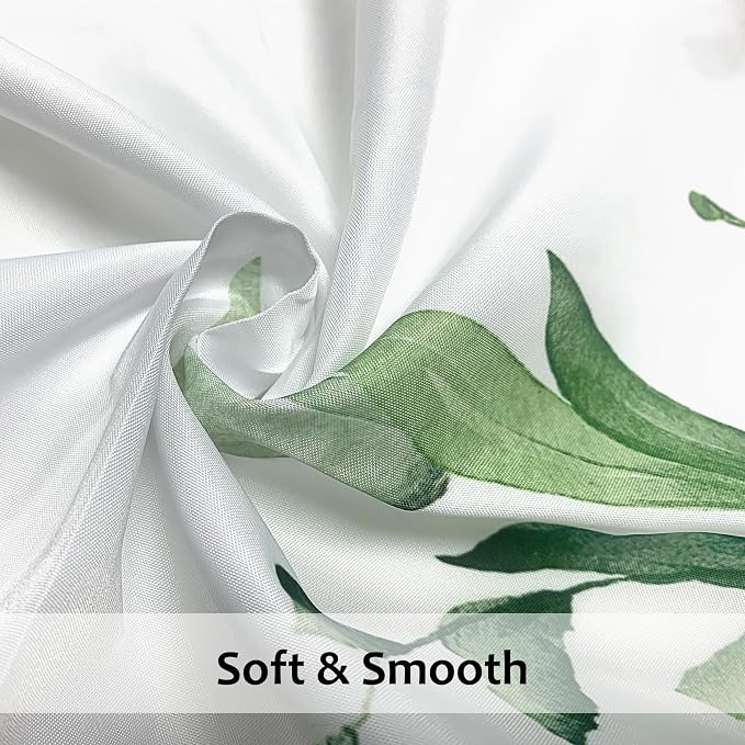 120GSM Green Eucalyptus Shower Curtain with 12PCS Hooks, Watercolor Floral Print Bathroom Décor, Green Botanical Washable Fabric Shower Curtain, 72 x 72 Inch