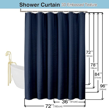 Aiyufeng Moga Extra Long Navy Blue Shower Curtain 96 Inch Long, Embossed Texture Fabric Bathroom Shower Curtain, Large Hotel Bath Curtain with 12 Holes, 72Wx96H, Dark Blue