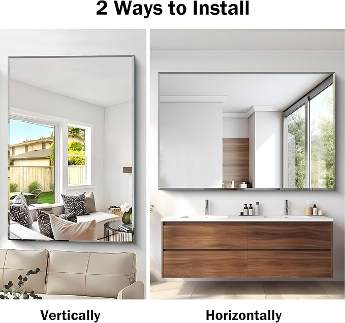CILIBER Beveled Bathroom Mirror, 60x40 Large Bathroom Mirrors for Over Sink, 3mm Tempered Glass Beveled Frameless Vanity Mirror for Bathroom, Bedroom, Living Room and Entryway