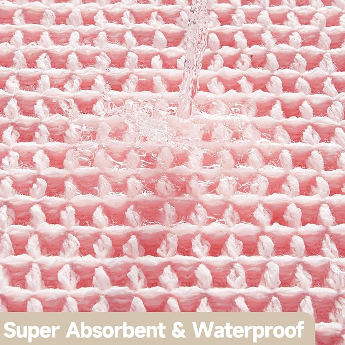 TYUU Waffle Runner Rug Bathroom, Long Cute Bath Mat 60x24 Light Peachy Pink | Super Absorbent Quick Dry Bath Rug, Non-Slip Backing, Soft Waffle Washable Farmhouse Bathroom Mats, Tub, Shower & Home Decor