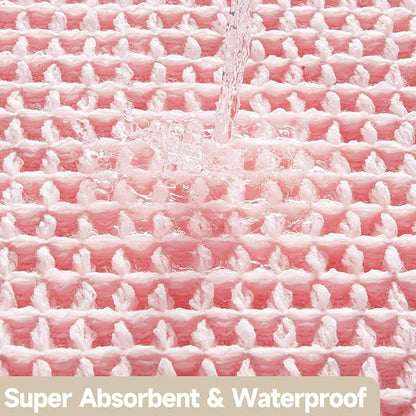TYUU Waffle Runner Rug Bathroom, Long Cute Bath Mat 60x24 Light Peachy Pink | Super Absorbent Quick Dry Bath Rug, Non-Slip Backing, Soft Waffle Washable Farmhouse Bathroom Mats, Tub, Shower & Home Decor
