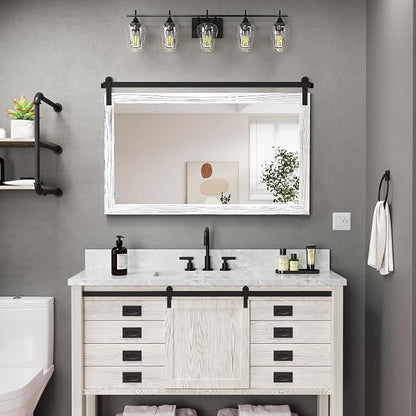 COGOOD Farmhouse Bathroom Mirrors for Over Sink - 30 x 45 White | Rustic Barn Door Wood Framed Vanity Mirror for Entryway, Living Room, Bedroom, Dresser Wall Decor