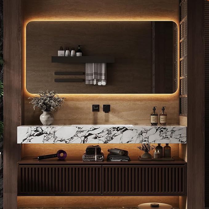 40 Inch Floating Bathroom Vanity with Single Sink, Modern Design, 2 Soft-Close Drawers, with Smart LED Defog Mirror, Wall-Mounted Bath Room Vanities for Large Bathrooms, Fully Pre-Assembled