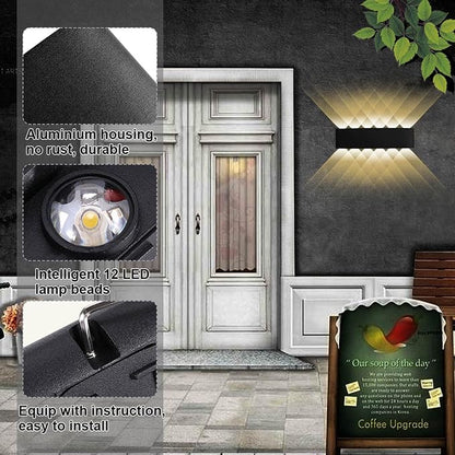 Kawell 12W Waterproof Modern Wall Light LED Wall Lamp Aluminum LED Wall Sconce Up Down Indoor Outdoor for Bedroom Bathroom Hallway Porch Corridor Hotel Doorway Garden Pathway, Black 3000K