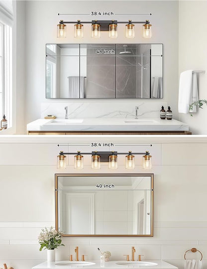 Bathroom Light Fixture, Bathroom Vanity Light Over Mirror, 6-Lights | Vanity Lights for Bathroom, Modern Lighting Fixtures with Clear Glass Shade, Black and Gold Vanity Lights, ETL Listed