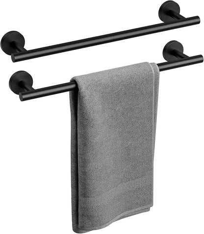 2 Pack Matte Black Towel Bar, 18 Inch Bathroom Towel Rack | Towel Holder Wall Mounted, Thicken SUS304 Stainless Steel Towel Rod Modern Home Decor (Total Length 20-Inch)
