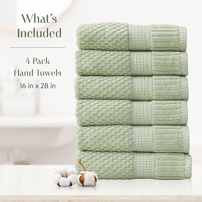 6 Pack 100% Cotton Hand Towels | Sage Towels | Oeko‑TEX Standard 100 | Soft & Absorbent, Quick‑Dry | Trinity Collection - Sage Green